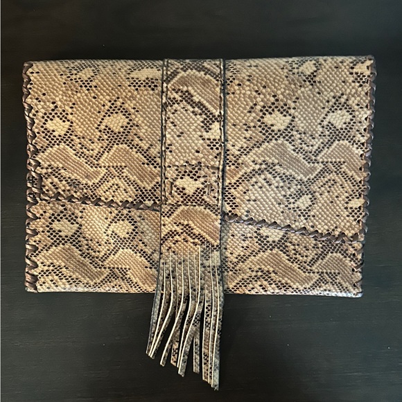 NEW Handmade /Stitched Snakeskin Print Real  Leather ClutchHandbag - Picture 1 of 3